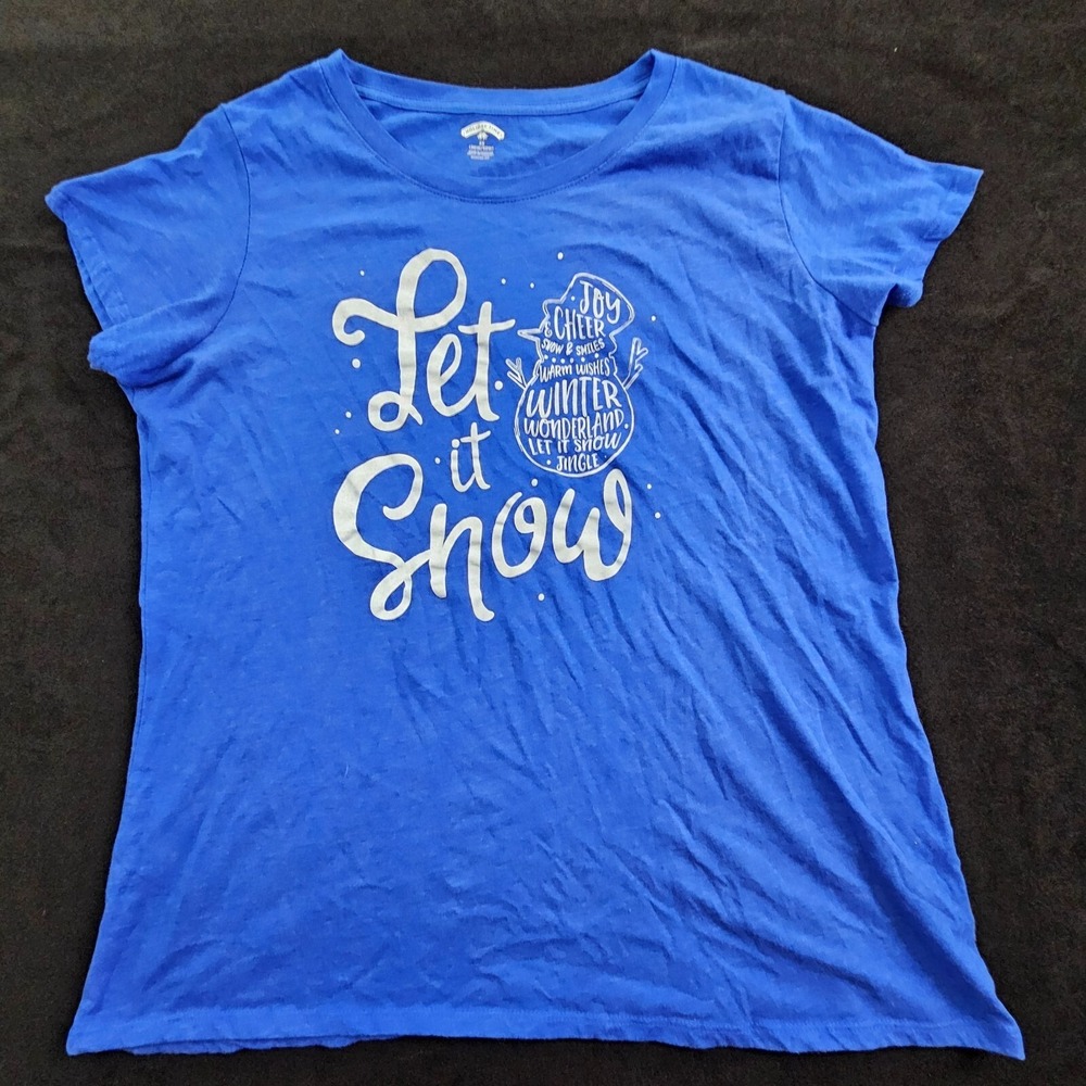 Let it Snow Christmas Blue Short Sleeve Cotton Blend T-Shirt Women's 2XL